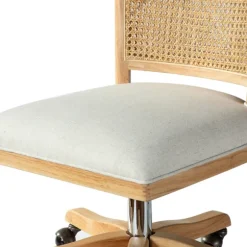Kirkland's Home Office Furniture-Natural Cane Back Linen Office Chair