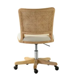 Kirkland's Home Office Furniture-Natural Cane Back Suede Office Chair