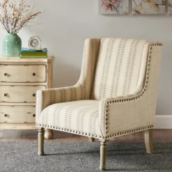 Kirkland's Home Accent Chairs-Natural Cara Stripe Accent Chair