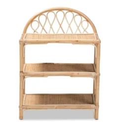 Kirkland's Home Bookshelves-Natural Curled Rattan 3-Tiered Bookcase