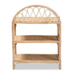 Kirkland's Home Bookshelves-Natural Curled Rattan 3-Tiered Bookcase
