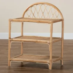 Kirkland's Home Bookshelves-Natural Curled Rattan 3-Tiered Bookcase