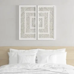 Kirkland's Home Framed Art-Natural Geometric Rice Paper Framed Art, Set Of 2