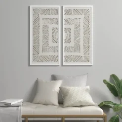 Kirkland's Home Framed Art-Natural Geometric Rice Paper Framed Art, Set Of 2