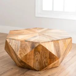Kirkland's Home Coffee Tables-Natural Hexagon Mango Wood Coffee Table