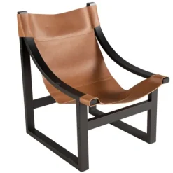 Kirkland's Home Accent Chairs-Natural Leather And Black Wood Sling Accent Chair