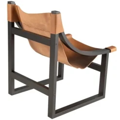 Kirkland's Home Accent Chairs-Natural Leather And Black Wood Sling Accent Chair