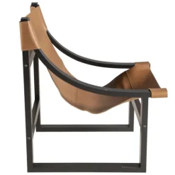 Kirkland's Home Accent Chairs-Natural Leather And Black Wood Sling Accent Chair