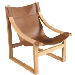 Kirkland's Home Accent Chairs-Natural Leather And Wood Sling Accent Chair