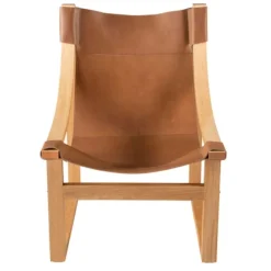 Kirkland's Home Accent Chairs-Natural Leather And Wood Sling Accent Chair