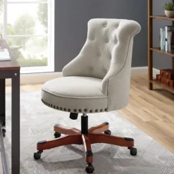 Kirkland's Home Office Furniture-Natural Miller Tufted Office Chair