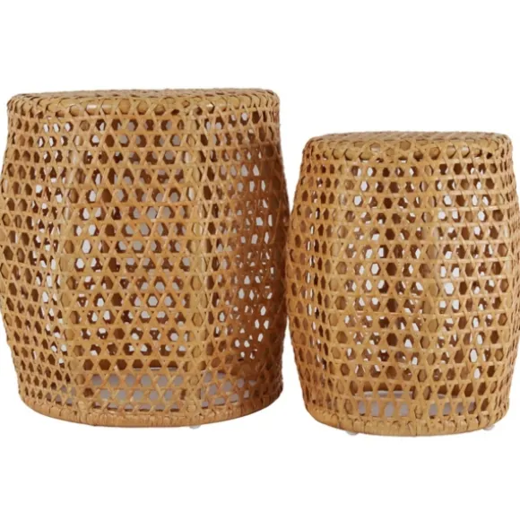 Kirkland's Home Accent & End Tables-Natural Rat Drum 2-Pc. Accent Table Set