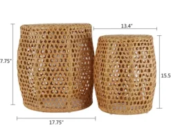 Kirkland's Home Accent & End Tables-Natural Rat Drum 2-Pc. Accent Table Set