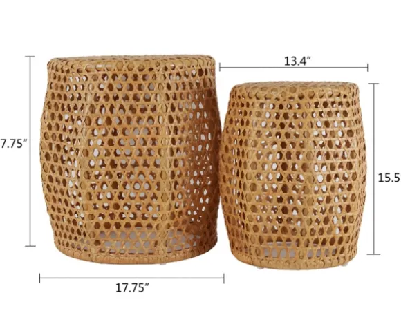 Kirkland's Home Accent & End Tables-Natural Rat Drum 2-Pc. Accent Table Set