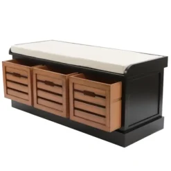 Kirkland's Home Benches & Ottomans-Natural Rustic Crate Upholstered Storage Bench