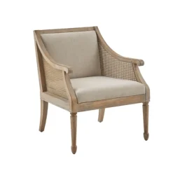 Kirkland's Home Accent Chairs-Natural Upholstery Cane Inset Accent Chair
