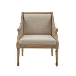 Kirkland's Home Accent Chairs-Natural Upholstery Cane Inset Accent Chair