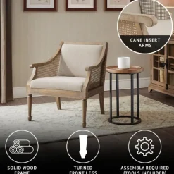 Kirkland's Home Accent Chairs-Natural Upholstery Cane Inset Accent Chair
