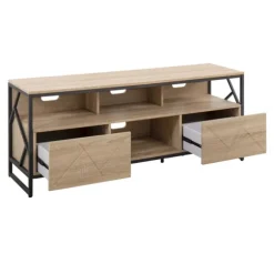 Kirkland's Home Tv Stands & Media Consoles-Natural Wood And Black Steel Media S D