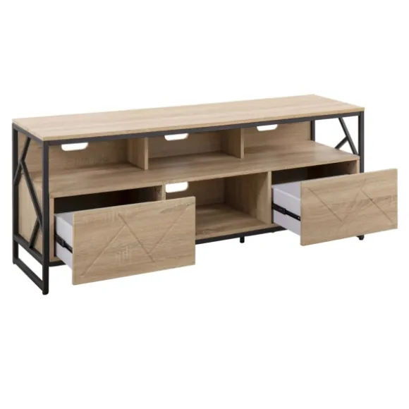 Kirkland's Home Tv Stands & Media Consoles-Natural Wood And Black Steel Media S D