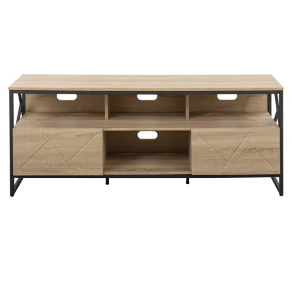 Kirkland's Home Tv Stands & Media Consoles-Natural Wood And Black Steel Media S D