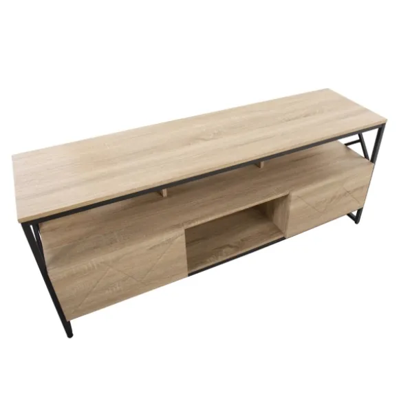 Kirkland's Home Tv Stands & Media Consoles-Natural Wood And Black Steel Media S D