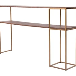 Kirkland's Home Console Tables-Natural Wood And Bronze Metal Console Table
