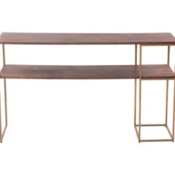 Kirkland's Home Console Tables-Natural Wood And Bronze Metal Console Table