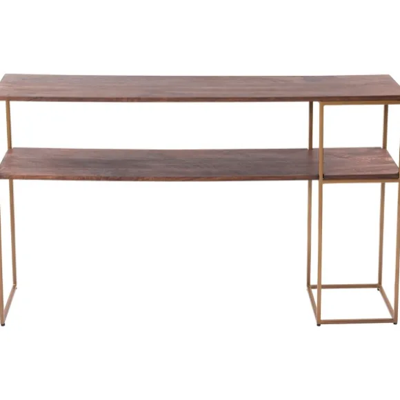 Kirkland's Home Console Tables-Natural Wood And Bronze Metal Console Table