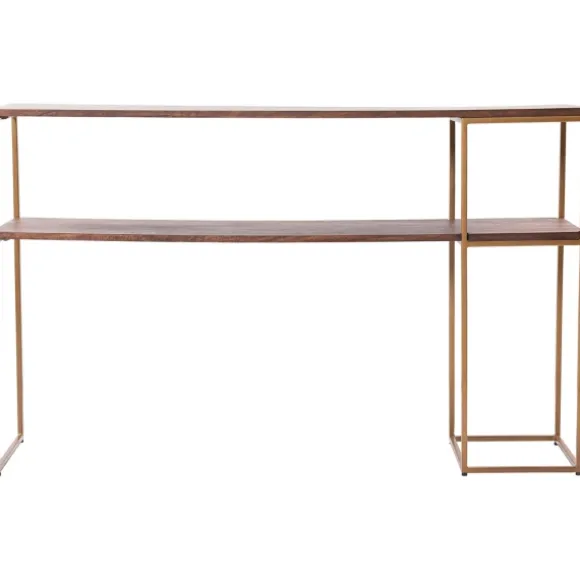 Kirkland's Home Console Tables-Natural Wood And Bronze Metal Console Table