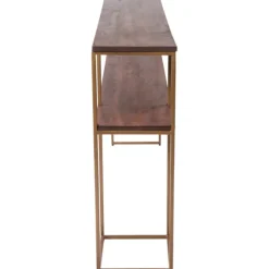 Kirkland's Home Console Tables-Natural Wood And Bronze Metal Console Table