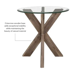 Kirkland's Home Accent & End Tables-Natural Wood And Glass Top X-Base Accent Table
