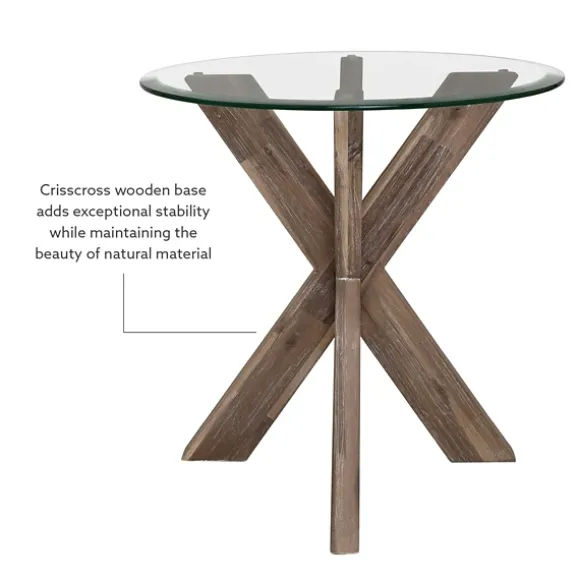 Kirkland's Home Accent & End Tables-Natural Wood And Glass Top X-Base Accent Table