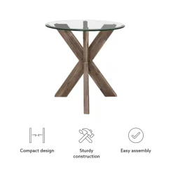 Kirkland's Home Accent & End Tables-Natural Wood And Glass Top X-Base Accent Table