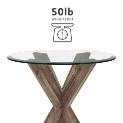 Kirkland's Home Accent & End Tables-Natural Wood And Glass Top X-Base Accent Table