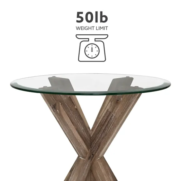 Kirkland's Home Accent & End Tables-Natural Wood And Glass Top X-Base Accent Table
