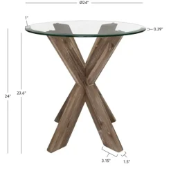 Kirkland's Home Accent & End Tables-Natural Wood And Glass Top X-Base Accent Table