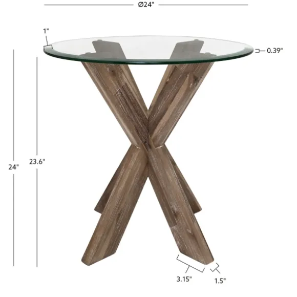 Kirkland's Home Accent & End Tables-Natural Wood And Glass Top X-Base Accent Table