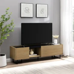 Kirkland's Home Tv Stands & Media Consoles-Natural Wood And Marble 2-Door Tv S D