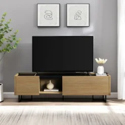 Kirkland's Home Tv Stands & Media Consoles-Natural Wood And Marble 2-Door Tv S D