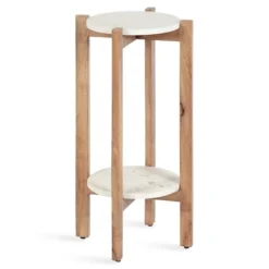 Kirkland's Home Accent & End Tables-Natural Wood And Marble Moxley Accent Table