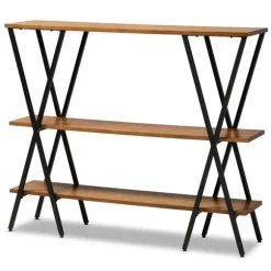 Kirkland's Home Console Tables-Natural Wood And Metal 3-Tier Console Table
