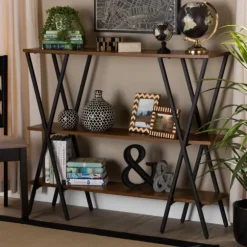Kirkland's Home Console Tables-Natural Wood And Metal 3-Tier Console Table
