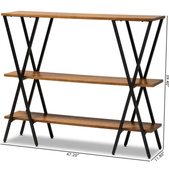 Kirkland's Home Console Tables-Natural Wood And Metal 3-Tier Console Table