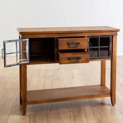 Kirkland's Home Console Tables-Natural Wood And Metal Window Console Table