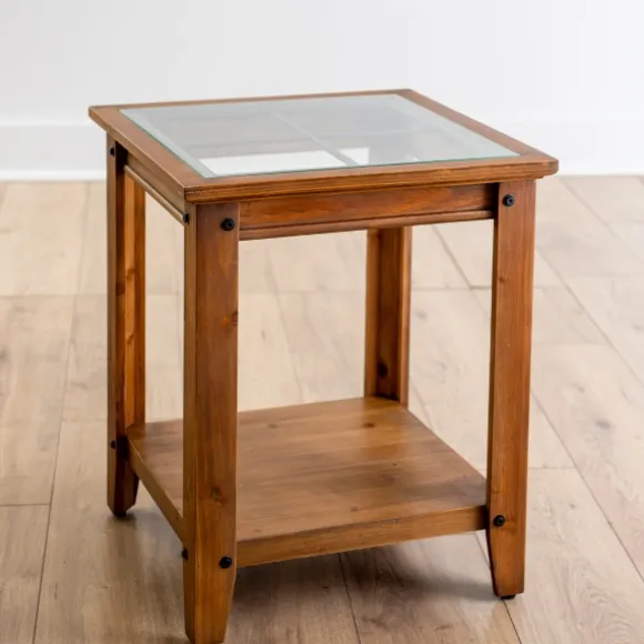 Kirkland's Home Accent & End Tables-Natural Wood And Metal Window Accent Table