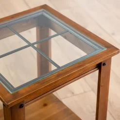 Kirkland's Home Accent & End Tables-Natural Wood And Metal Window Accent Table