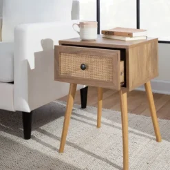 Kirkland's Home Accent & End Tables-Natural Wood And Rat Drawer Accent Table