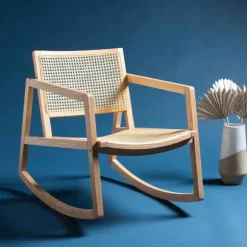 Kirkland's Home Accent Chairs-Natural Wood And Rat Rocking Chair