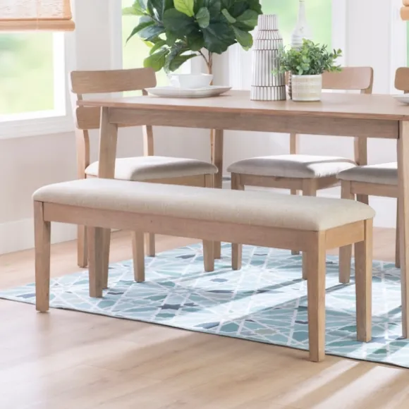 Kirkland's Home Benches & Ottomans-Natural Wood And Upholstered Seat Bench